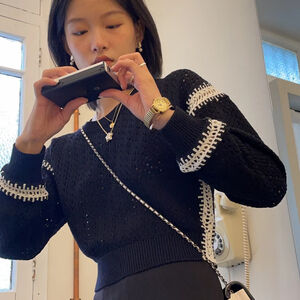 Zara Black and White Crew Neck Sweater